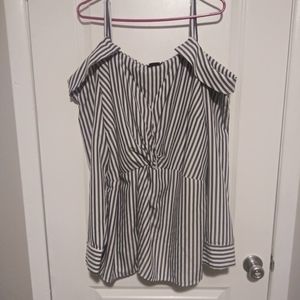 City Chic Striped Collar Top